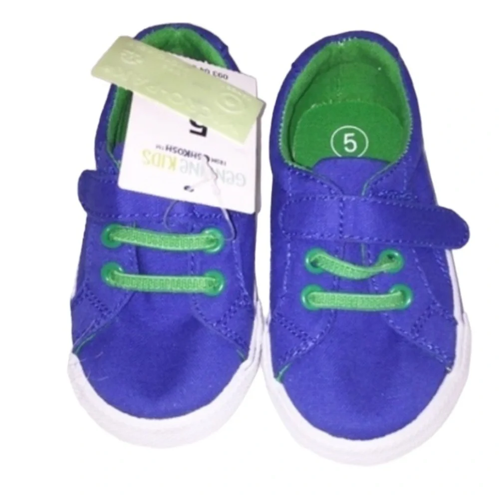 NWT Oshkosh Royal Blue and Green Slip On Shoes Size 5